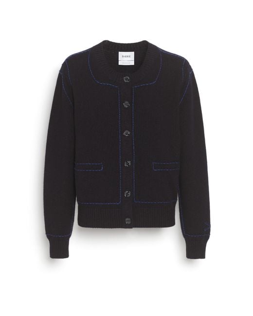 Barrie Black Cashmere Cardigan With Contrasting Topstitching
