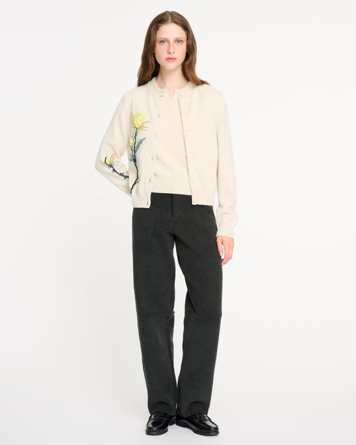 Barrie White Thistle Motif Cashmere Cardigan
