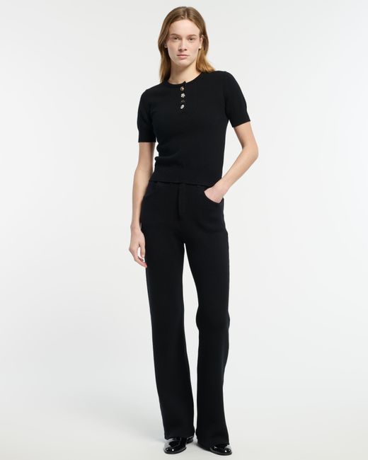 Barrie Black Cotton And Cashmere Top With Jewelled Buttons