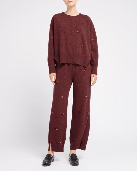 Barrie Purple Iconic Trousers In Cashmere With Floral Embroidery