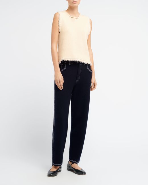 Barrie White Denim Fringed Cashmere And Cotton Top