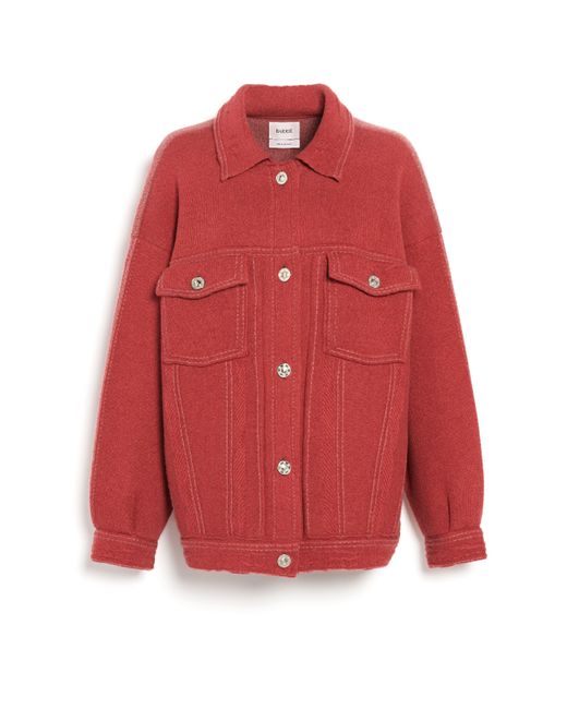 Barrie Red Denim Patchwork Oversized Cashmere And Cotton Jacket