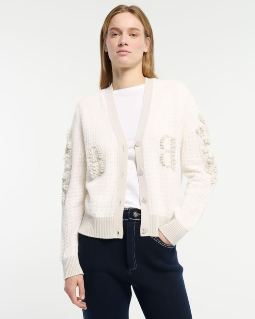 Barrie White Cashmere Lace Cardigan With B Logo