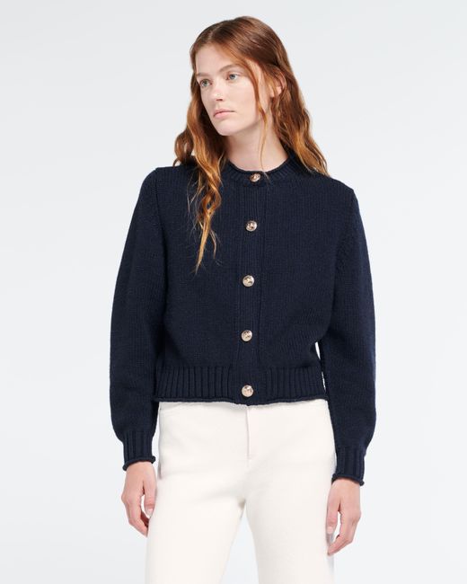 Barrie Blue Cardigan In Chunky Cashmere With Gold Buttons
