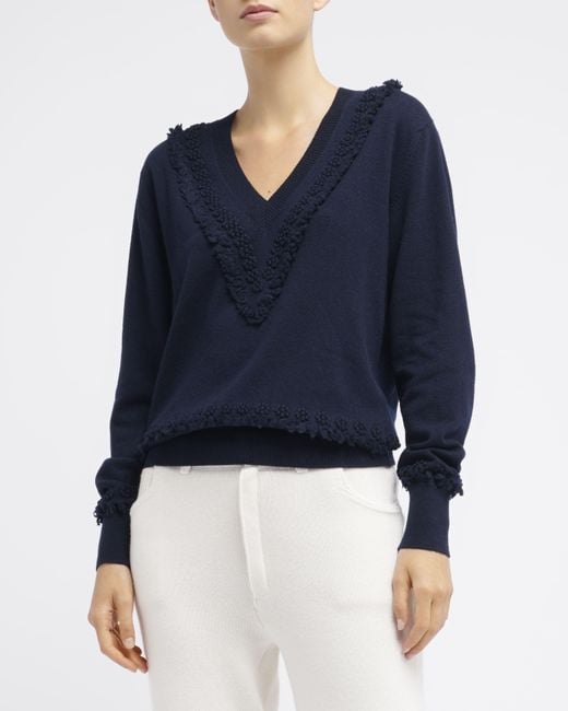 Barrie Blue Timeless V-neck Cashmere Jumper