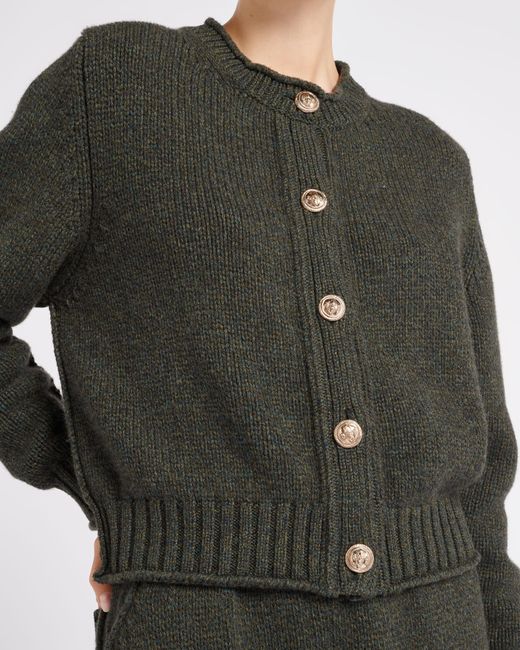 Barrie Green Cardigan In Chunky Cashmere With Gold Buttons