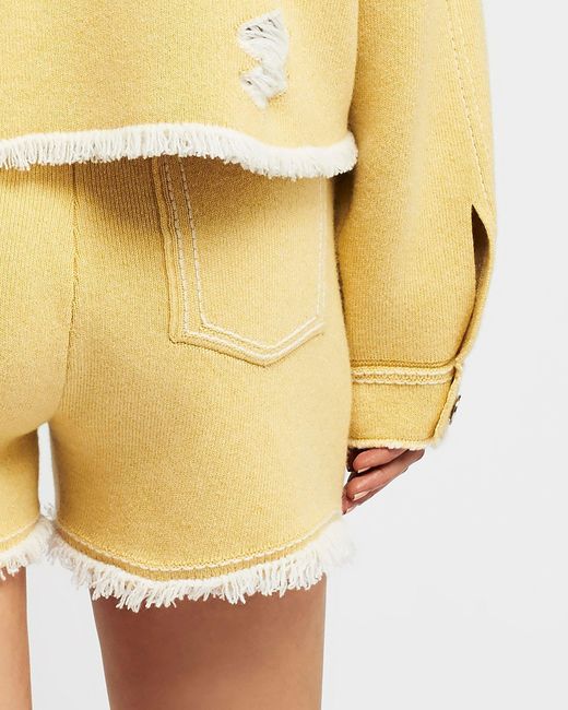Barrie Natural Denim Fringed Cashmere And Cotton Shorts