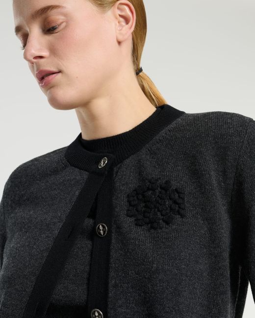 Barrie Black Marled Cashmere Cardigan With B Logo