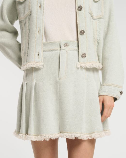 Barrie White Denim Skirt With Pleated Back In Cashmere And Cotton