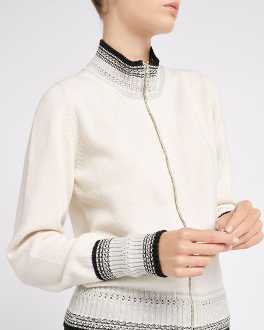 Barrie White Mottled Cashmere Zip-up Cardigan