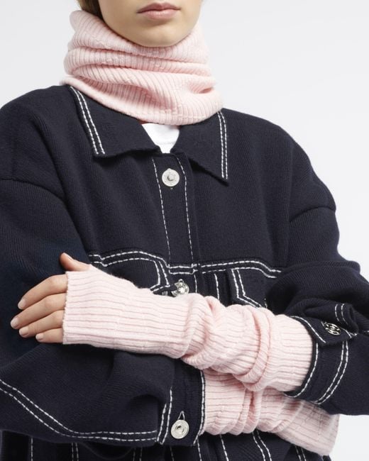 Barrie Pink Long Cashmere Fingerless Gloves