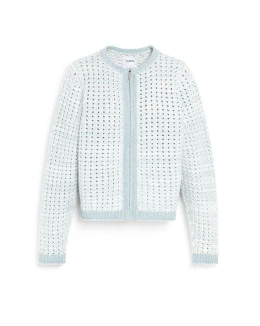 Barrie Blue Crochet Knit Zip-up Cardigan
