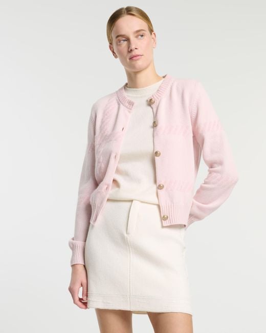 Barrie Pink Cashmere Cardigan With A Tartan Motif