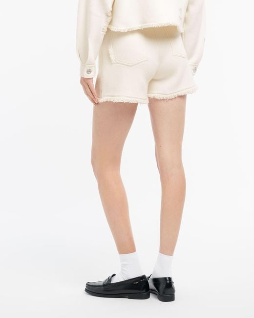 Barrie White Denim Fringed Cashmere And Cotton Shorts