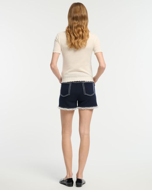 Barrie White Lightweight Cashmere And Cotton Top With Ribbed Detailing