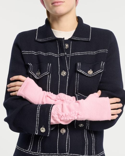 Barrie Blue Cashmere Fingerless Gloves
