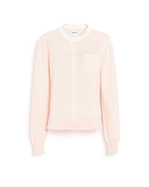 Barrie Pink Lightweight Cashmere And Cotton Cardigan With Ribbed Detailing