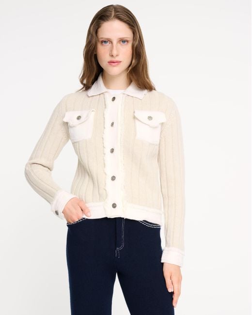 Barrie White Denim Jacket In Ribbed Knit