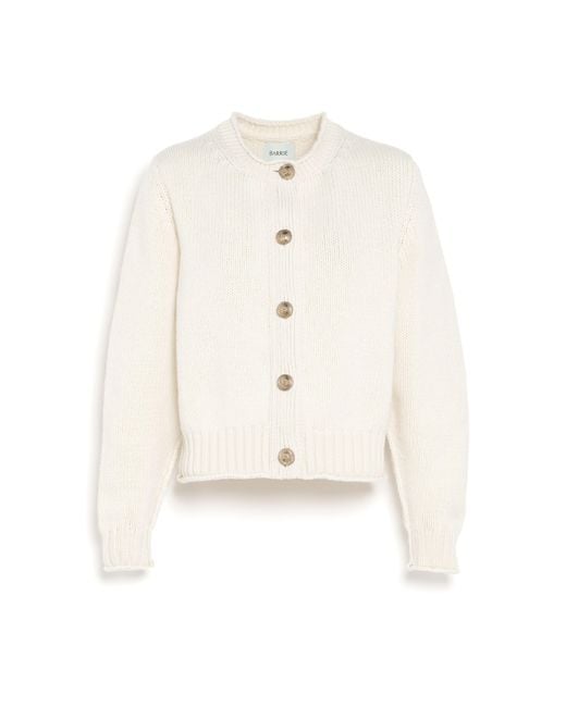 Barrie White Cardigan In Chunky Cashmere With Gold Buttons