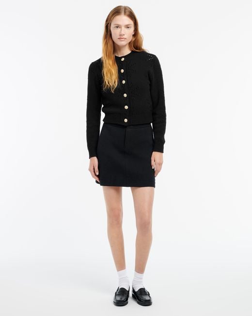 Barrie Black Cashmere And Cotton Cardigan With An All-over Motif