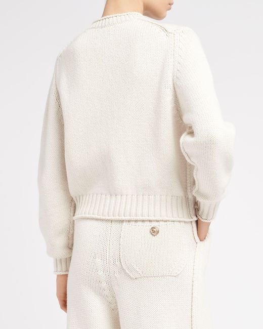 Barrie White Cardigan In Chunky Cashmere With Gold Buttons