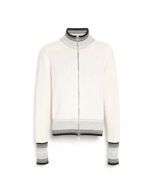 Barrie White Mottled Cashmere Zip-up Cardigan