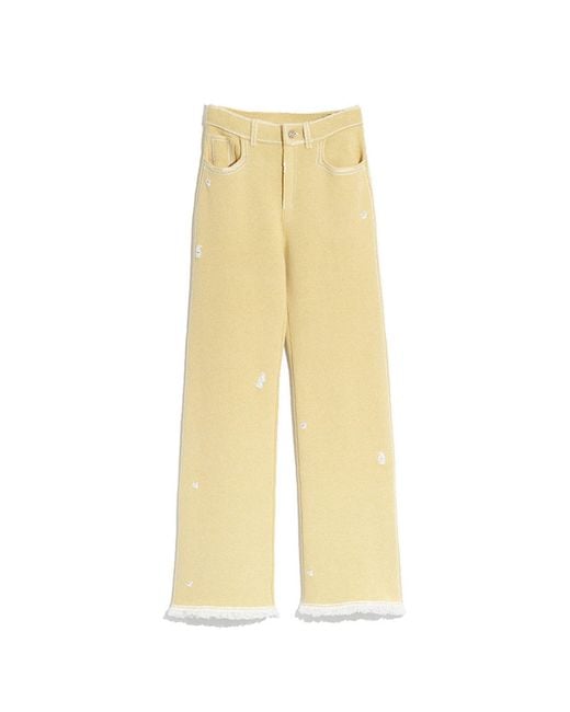 Barrie Yellow Denim Fringed Cashmere And Cotton Trousers