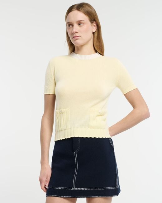 Barrie Yellow Lightweight Cashmere And Cotton Top With Ribbed Detailing