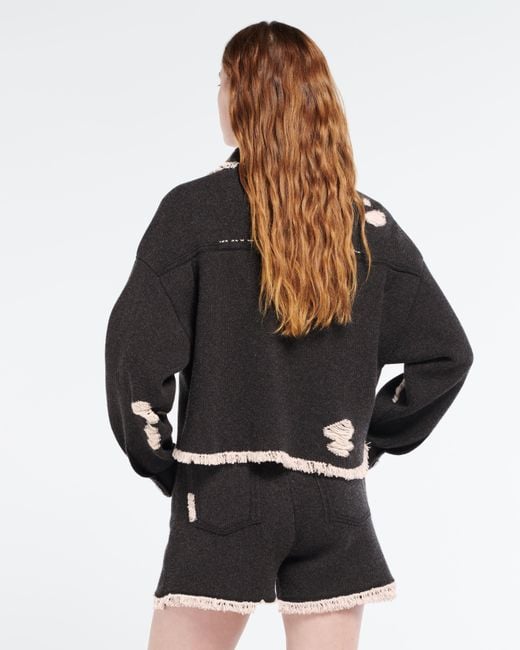 Barrie Black Denim Fringed Cashmere And Cotton Shorts