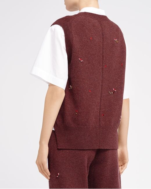 Barrie Red Iconic Sleeveless Jumper In Cashmere With Floral Embroidery