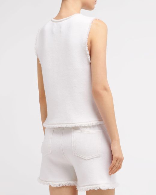 Barrie White Denim Fringed Cashmere And Cotton Top