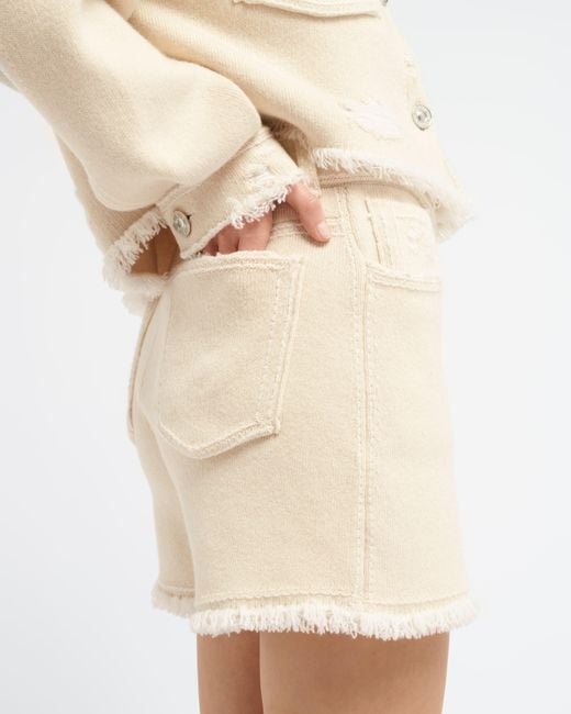 Barrie Natural Denim Fringed Cashmere And Cotton Shorts