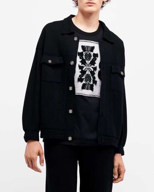 Barrie Black Denim Oversized Cashmere And Cotton Jacket for men