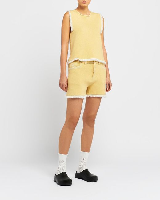 Barrie Yellow Denim Fringed Cashmere And Cotton Top