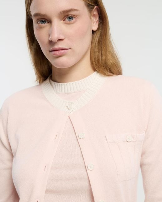Barrie Pink Lightweight Cashmere And Cotton Cardigan With Ribbed Detailing