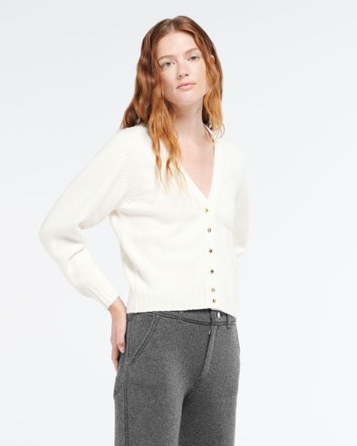 Barrie White Wool Cardigan With Ribbon Detail
