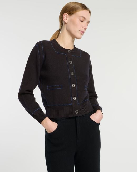 Barrie Black Cashmere Cardigan With Contrasting Topstitching