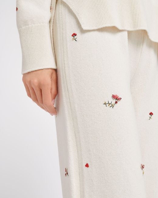 Barrie White Iconic Trousers In Cashmere With Floral Embroidery
