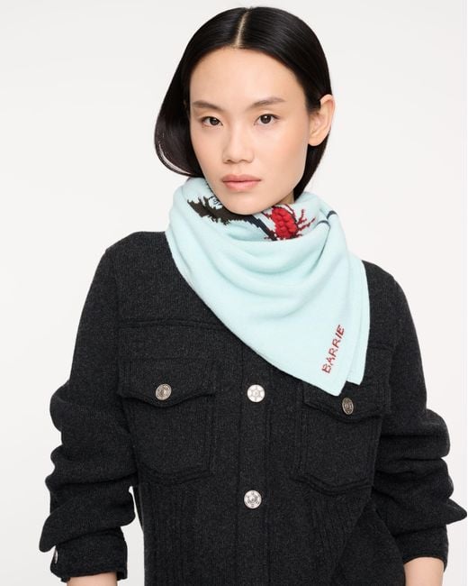 Barrie Blue Cashmere Scarf With Embossed Thistle Motif