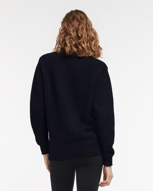 Barrie Blue Chunky Cashmere Jumper With Polo Shirt Collar