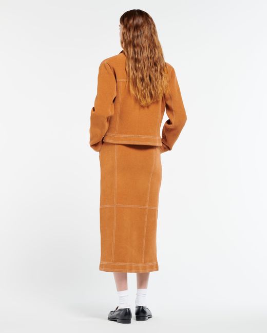 Barrie Orange Suede-effect Long Skirt In Cashmere And Cotton