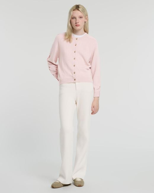 Barrie Pink Wool Cardigan With Ribbon On The Sleeves