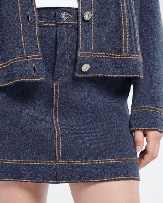 Barrie Blue Denim Cashmere And Cotton Skirt