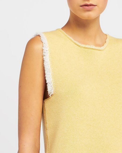 Barrie Yellow Denim Fringed Cashmere And Cotton Top