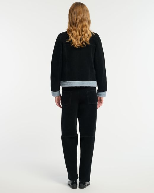 Barrie Black Suede-effect Denim Jacket In Cashmere And Cotton