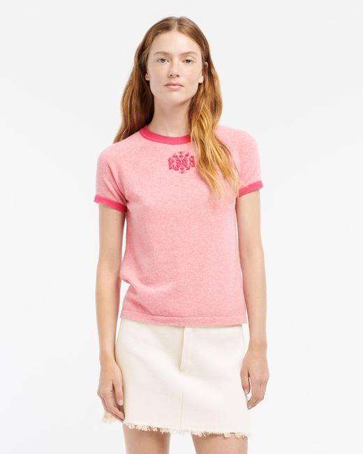 Barrie Pink Mottled Cashmere Top With B Logo