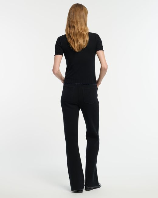Barrie Black Lightweight Cashmere And Cotton Top With Ribbed Detailing