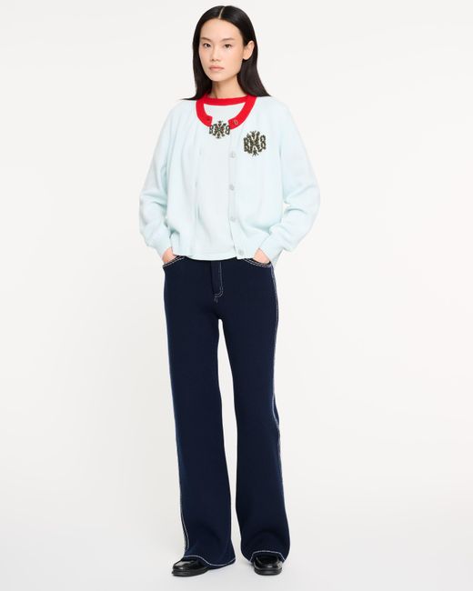 Barrie Blue Marled Cashmere Cardigan With B Logo