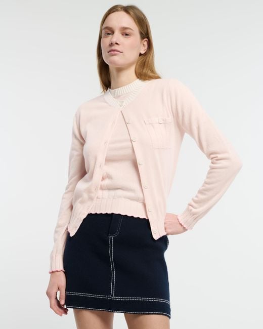 Barrie Pink Lightweight Cashmere And Cotton Cardigan With Ribbed Detailing