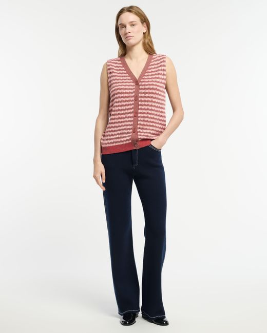 Barrie Pink Striped Cashmere Lace Sleeveless Gilet